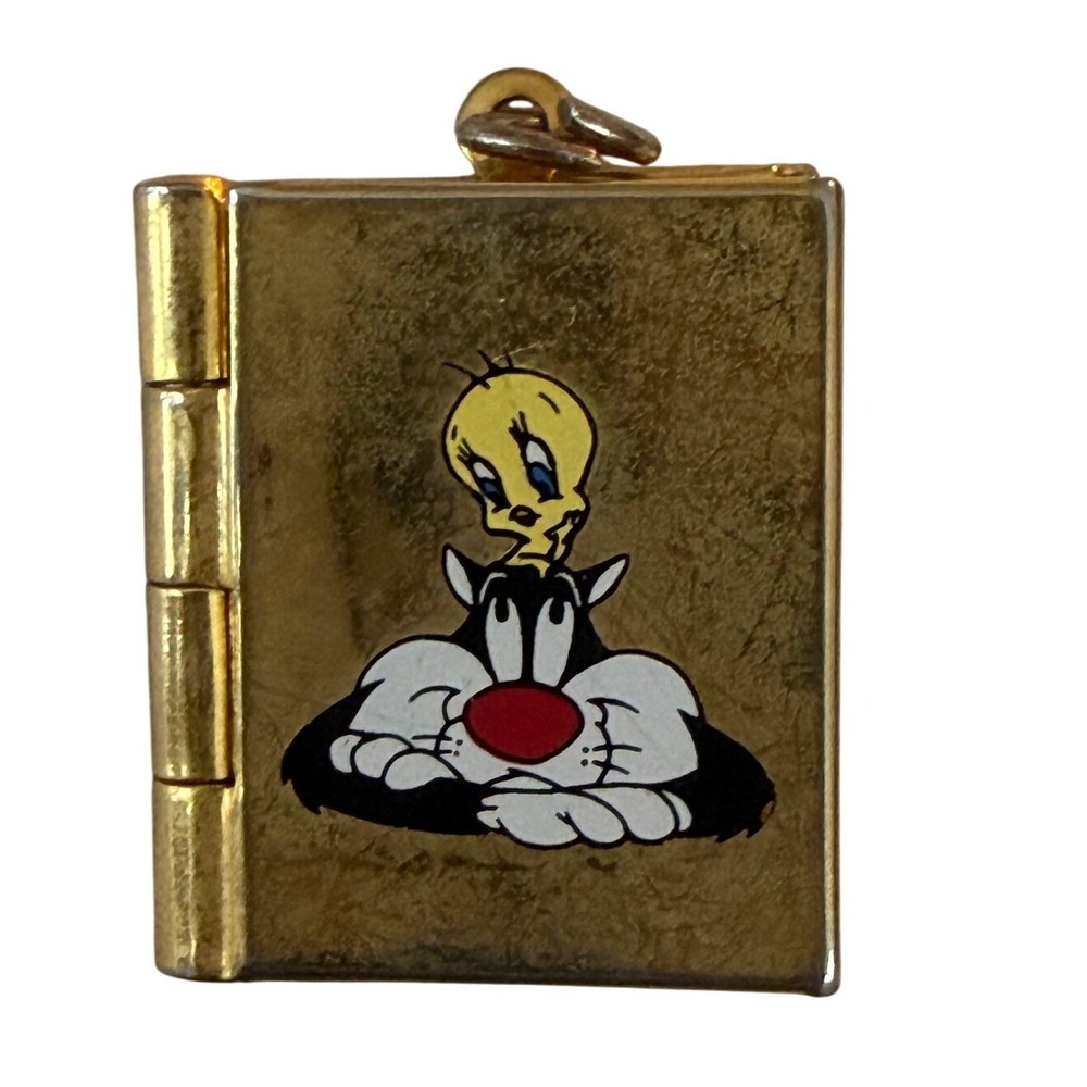 VTG 1999 Warner Bros Tweety Sylvester‎ Mini Locket Charm Pendant Gold Tone Y2K